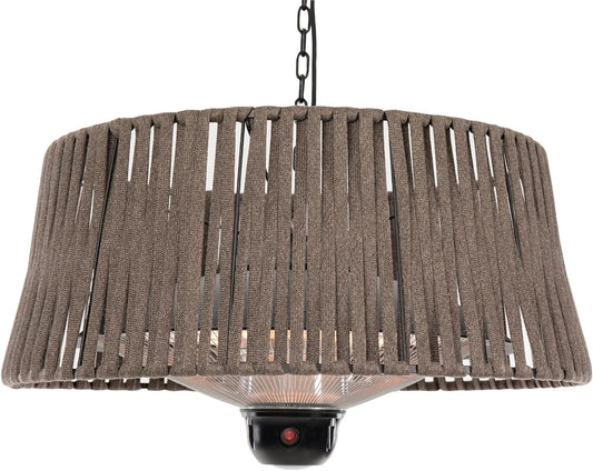 Braun, mit OLEFIN-Schirm und LED-Lampe Deckenmontage 1800 W, Terrassenheizer außen 3 Heizstufen, SUNRED Infrarot-Hängeheizstrahler Terasse