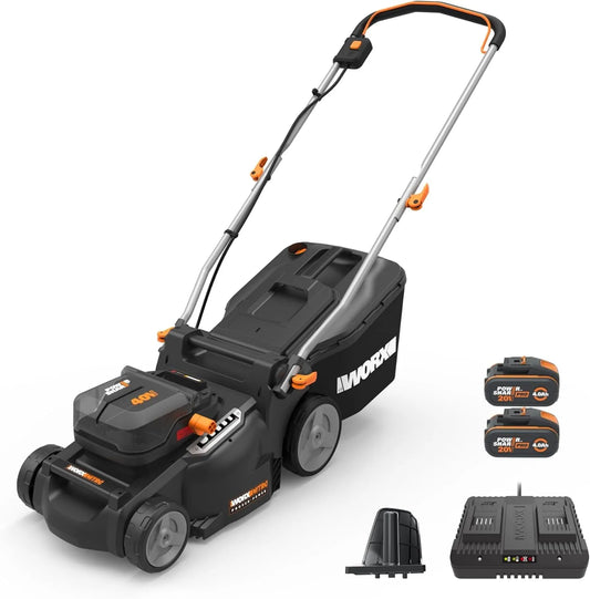 Worx Rasenmäher WG737E 2x20V 20-70mm, Nitro Akku 40V, 37cm Schnittbreite, 6 Schnitthöhenstufe, Fassungsvermögen 40L Grasfangsack
