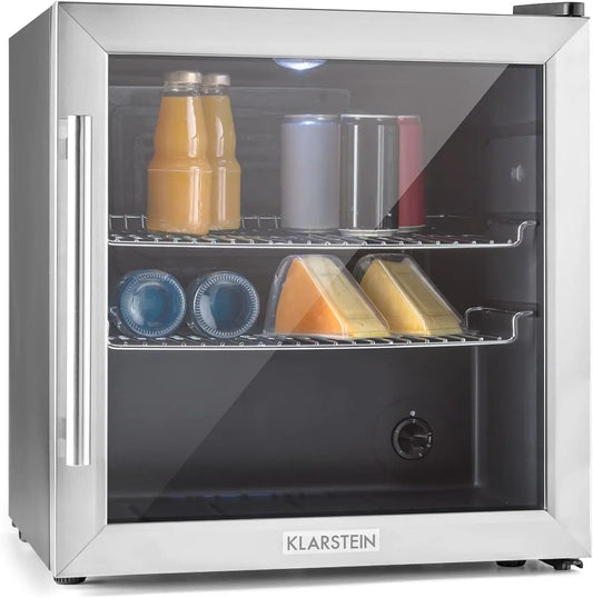 Klarstein Kühlschrank, Klein mit 2 Ablagen, Mini Fridge 3-10°C, Bierkühlschrank 47L, Getränkekühlschrank, Silber, in Schwarz