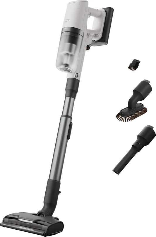 AEG Staubsauger 8000 AP82UB25SH, Serie Akku, Kabellos, AutoModus, Zubehör, Entnehmbarer 25 V Akku, bis zu 50 min Laufzeit, Alle Böden, Weiß
