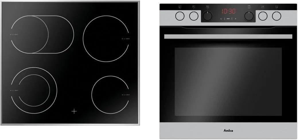 Amica Backofen, Einbauherd Set, XXL, Glaskeramik Kochfeld mit Edelstahlrahmen, Heißluft, Umluft, Grill, Teleskopauszug, Bräter Zone