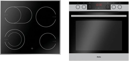 Amica Backofen, Einbauherd Set, XXL, Glaskeramik Kochfeld mit Edelstahlrahmen, Heißluft, Umluft, Grill, Teleskopauszug, Bräter Zone