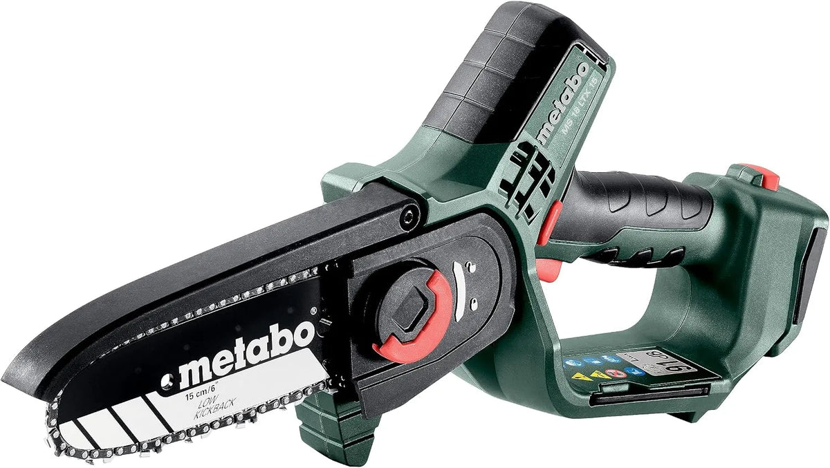 Metabo Modell MS 18 LTX 15-18V, Ideal für Baumschnitt und Grünschnitt, 15 cm Schwertlänge, Akku-Gehölzsäge, Leicht und handlich