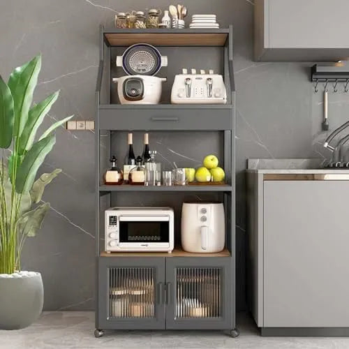 Mehrschichtiger Küchenunterschrank Generisch Freistehender, Station, in Schwarz, 4-schichtiger Vorratsschrank für Kaffeebar, Wohnzimmer und Camping