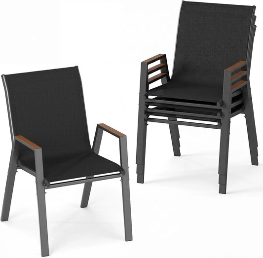 Costway Modell 4er, Maße 56 x 66 x 88 cm, Stapelstühle, in Schwarz, Balkonstühle bis 180 kg belastbar, Gartenstühle stapelbar Set