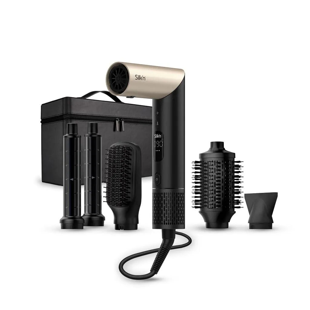 Styler & Haartrockner I SilkyAir Flex I 5-in-1 Auto-Wrap-Lockenaufsatz Silk'n Air, Keine Hitzeschäden I 1300 W, Ovalbürste, Diffusor, in Schwarz