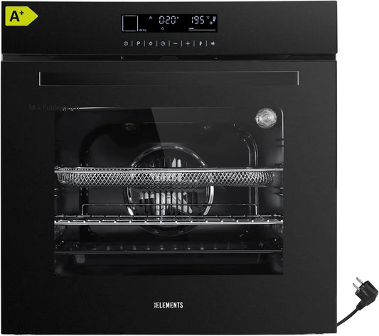 Backofen, Einbaubackofen 60cm, Fassungsvermögen 73 Liter, 14 Funktionen, 2 x Teleskopvollauszug Set, KB-ELEMENTS Einbaubackofen mit stecker