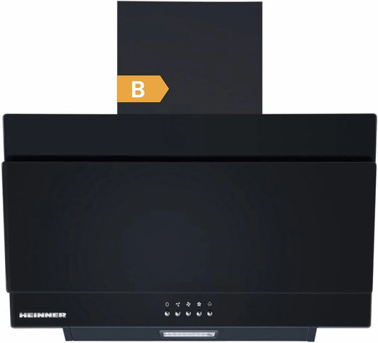 Wall Hood Extractor Modell 5-Year DCH-350RGBK Sloped, 60 cm Kitchen Cooker Hood, 276.6 m³/h Extraction Rate, 3 Speed Settings, LED Lighting