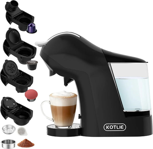 Kaffeemaschine EM-308B, 7 Wasserstufen,1L Wassertank, KOTLIE 5-in-1, 3 Temp., in Schwarz, Multi-Kapsel und Pulver