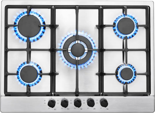 Kochfeld 220-240V, SNDOAS Gaskochfeld 5 Flammig, 68cm Einbau oder in freistehender Ausführung Gaskochfeld, Leistung 10460W, Erdgas und Propangas
