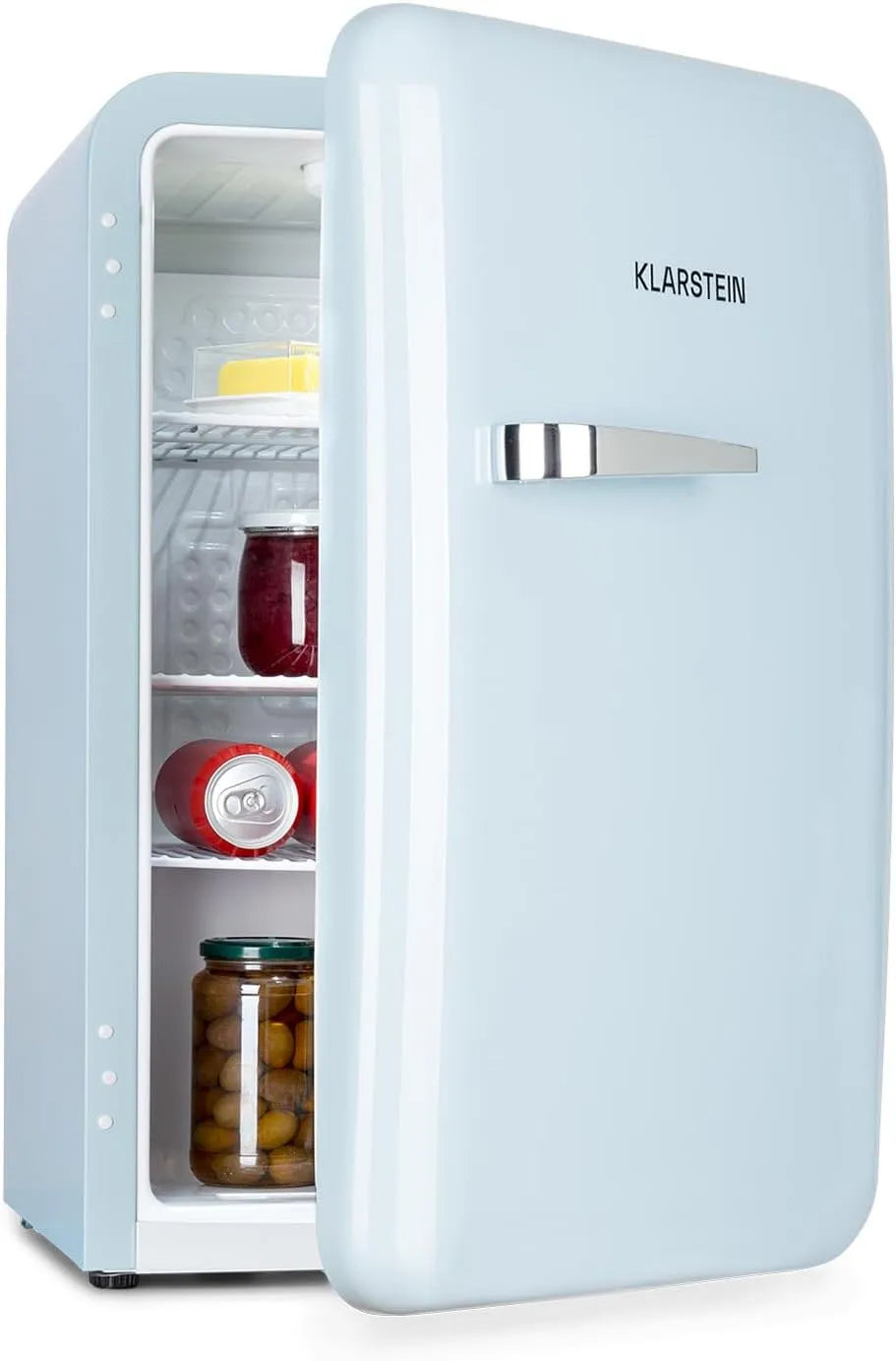 Klarstein Kühlschrank, Kühlung: 0-10 °C, mit 70 Liter Fassungsvermögen, Audrey Mini, kompakte Mini-Bar, kleiner, in freistehender Ausführung, blau
