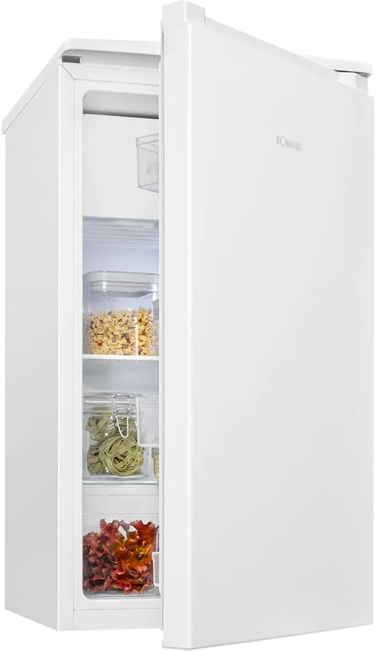 Bomann Kühlschrank KS 7254, Fassungsvermögen 91L, 2 Ablagen und Gemüsefach, 0°~ 8°C, mit Gefrierfach klein, kleiner, wechselbarer Türanschlag, Mini