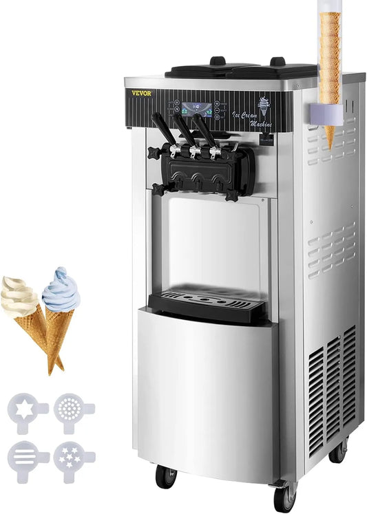 Vevor Eismaschine, mit Eikegel, Speiseeisbereiter Stehende Kommerzielle Softeismaschine Ice Cream maker 220V Edelstahl Maschine