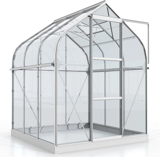 Gewächshaus 3800 Vitavia, 3 mm ESG, 3,8 m², Orion ', Aluminium eloxiert, Runddach-Design, Doppelschiebetür & Dachfenster, Elegant & wetterfest