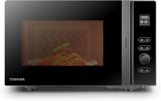 Toshiba Mikrowelle MV-AM20T, Fassungsvermögen 20 L, Leistung 800 W, Breite 24,5 cm, Fassungsvermögen 5 Leistungsstufen, 12 Automatikprogramme, BK