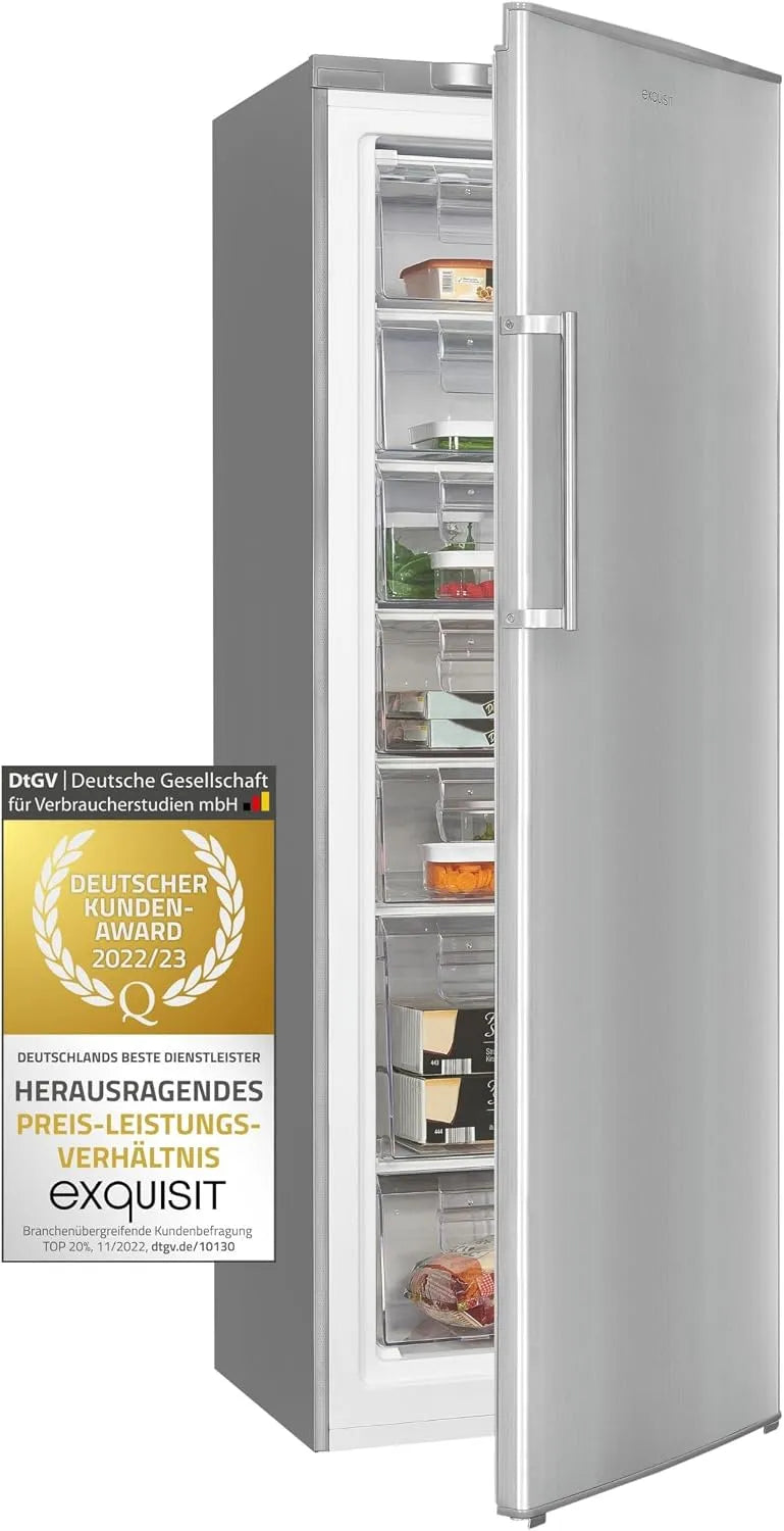 Exquisit Gefrierschrank GS280-HE-040D, Tiefkühlschrank Gross 242 Liter, 4* Schnellgefrieren, inoxlook, Türanschlag wechselbar