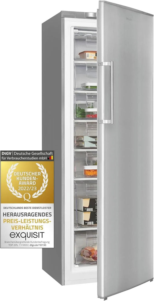 Exquisit Gefrierschrank GS280-HE-040D, Tiefkühlschrank Gross 242 Liter, 4* Schnellgefrieren, inoxlook, Türanschlag wechselbar