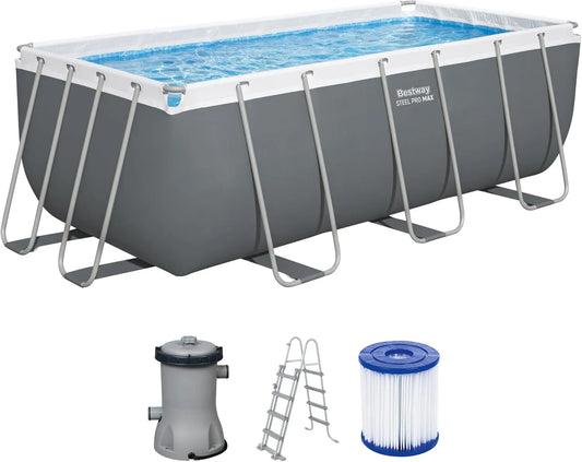 Bestway Pool, Power Steel Frame Set mit Filterpumpe 412 x 201 x 122 cm, eckig, Farbe Grau