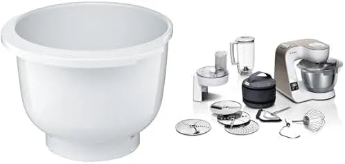Bosch Küchenmaschine MUM5XW20 MUZ5KR1, Serie 4, Edelstahl-Schüssel 3,9 L & Rührschüssel, 3,9 Liter, max. Teigmenge 2,7 kg, spülmaschinengeeignet, weiß