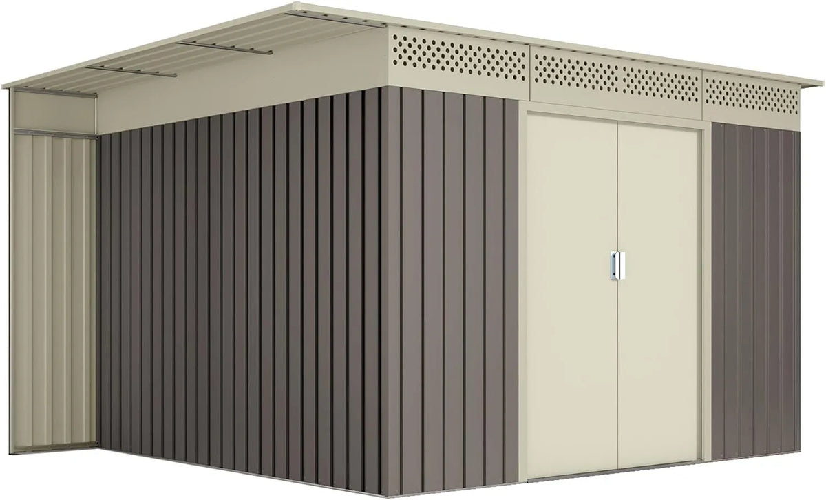 Metall Schuppen aus, 8,96 m², Maße 269x333x189cm, Beige, für Aufbewahrung, Garten, Terrasse, Farbe Grau