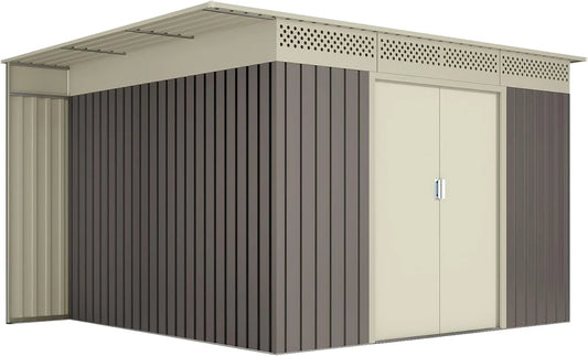 Metall Schuppen aus, 8,96 m², Maße 269x333x189cm, Beige, für Aufbewahrung, Garten, Terrasse, Farbe Grau