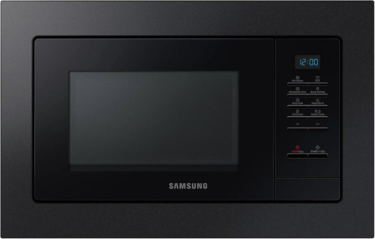Samsung Mikrowelle MG20A7013CB/EG, Leistung 850 W, Fassungsvermögen 20 l Garraum, Kleines Mikrowellengerät für 28 cm Nischen, EG Einbau mit Grill