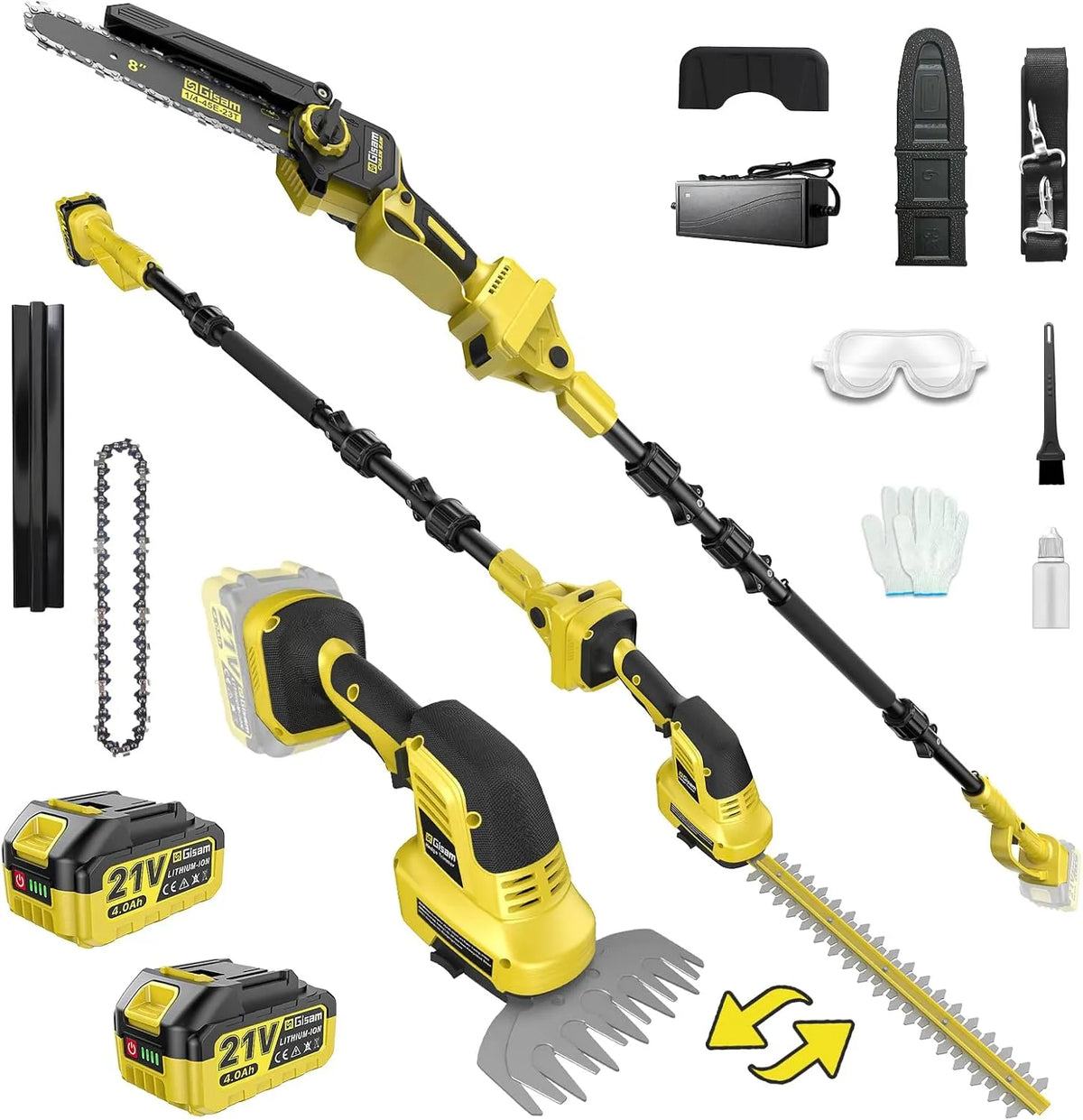 Makita Heckenschere, 8-Zoll Elektro Kettensäge, 2×4.0Ah Akkus, mit 18V, 6-in-1 Mini Kettensäge & Teleskop Set, 0-180° Verstellbar
