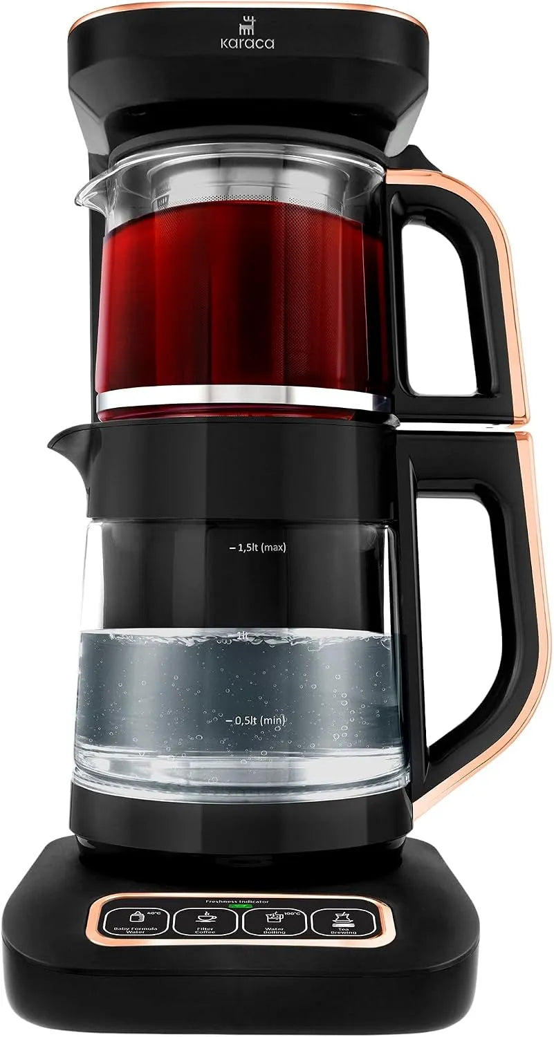 Karaca, 2,3L Kapazität, Çaysever Robotea Pro 4 in 1 Sprechender Automatischer Glas Teekocher, Leistung 2500W, Babynahrungswasserfunktion