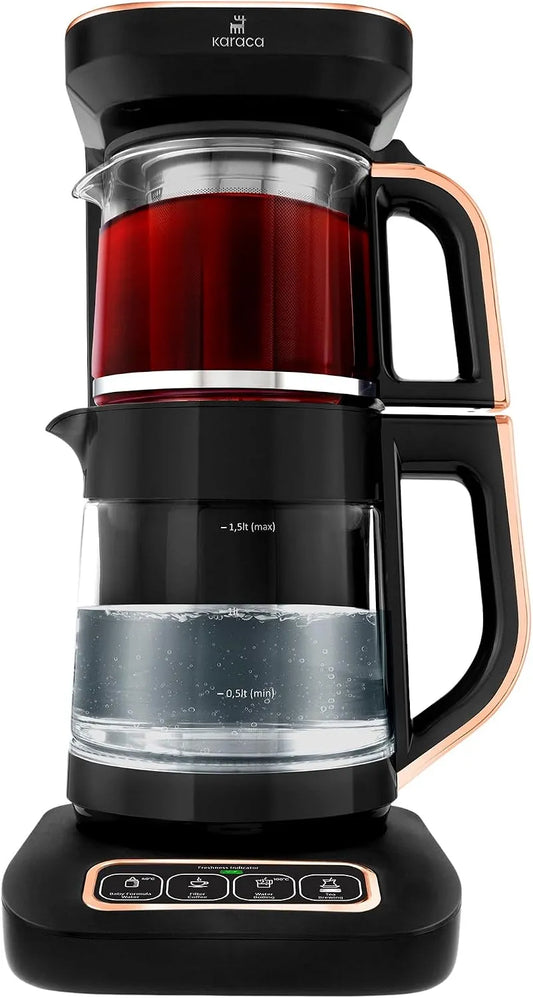 Karaca, 2,3L Kapazität, Çaysever Robotea Pro 4 in 1 Sprechender Automatischer Glas Teekocher, Leistung 2500W, Babynahrungswasserfunktion