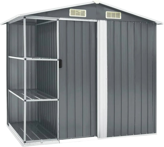 Gartenhaus, mit Regal Farbe Grau 205x130x183 cm Eisen Wetterfest Gerätehaus Werkzeugschuppen Fahrradgarage