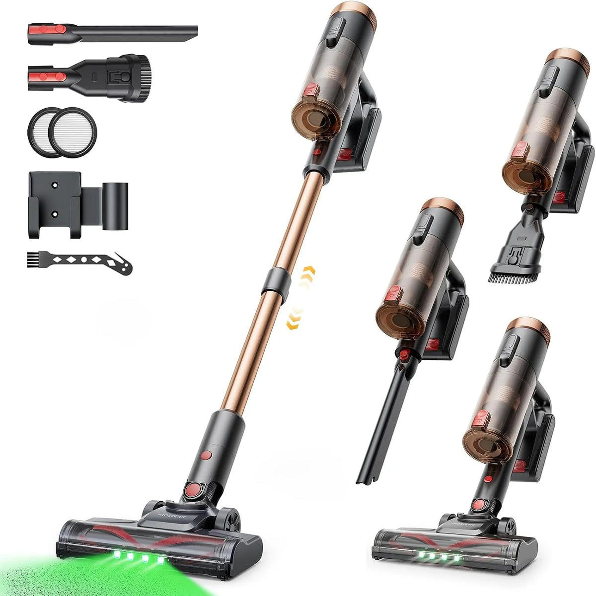 Staubsauger P11 50Min Proscenic Ultra, Stielstaubsauger für Teppich Hartböden Vorhang Auto Haustierhaare, Golden