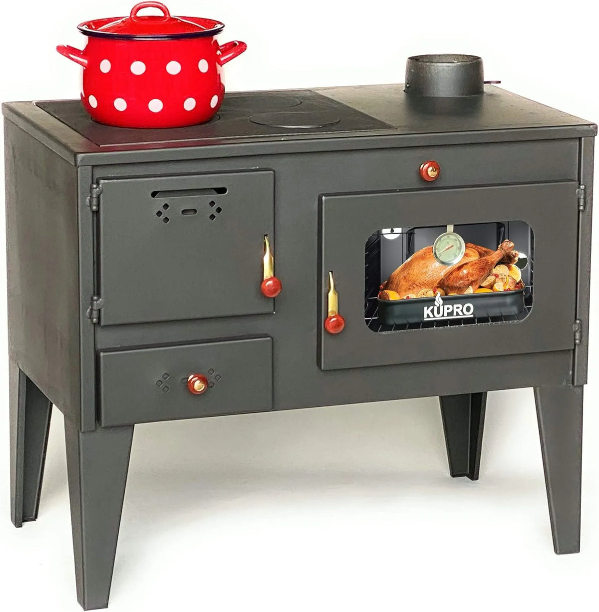 Kaminofen 93894, mit Backfach und Herdplatte 7,5 kW Kamin Gartenofen Küche Outdoor Ofen Holz