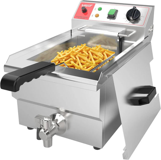 Elektrische Fritteuse aus Edelstahl Leistung 3000W Fassungsvermögen 10L Großraum-Küchen-Fritteuse Valgus Kommerzielle, mit Korb und Deckel