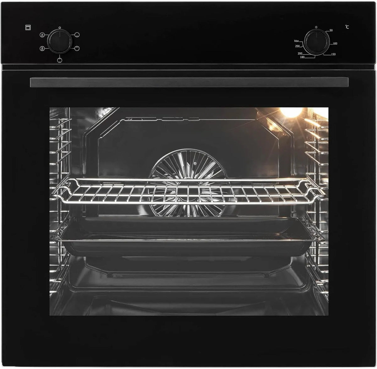 Backofen EBS900 Oranier Einbau, schwarzer autarker Elektroherd mit 80 Liter Garraumvolumen, Einbaubackofen mit 6 Funktionen