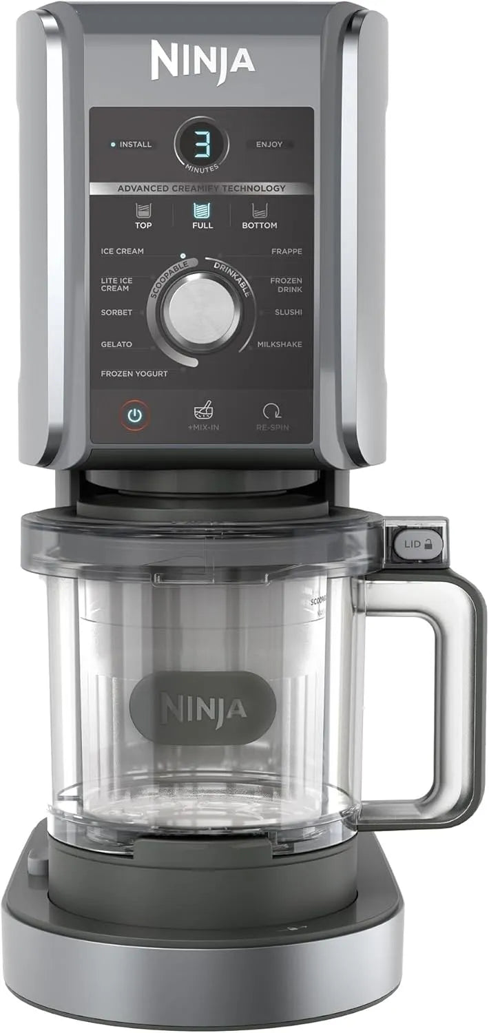 Ninja Modell NC501EU, 10 Funktionen, macht Eiscreme, Sorbet, Milchshakes, Silber, CREAMi Deluxe Eis-und Eisgetränkmaschine mit 3 Bechern, Gelato