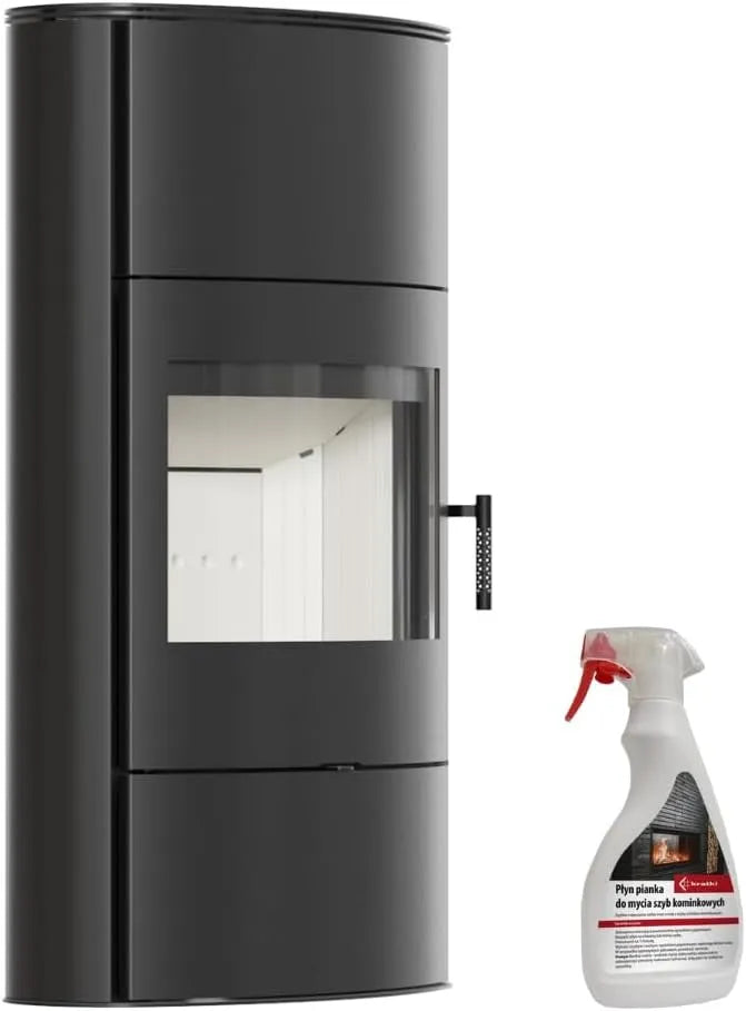 Kaminofen KRATKI, Rollo 8 kW mit Raumluftunabhängig Ø 150 mm, BImSchV Stufe 2, EEK A+, HKI, in Schwarz Verkleidung mit Kaminscheibenreiniger