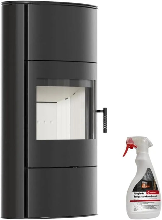Kaminofen KRATKI, Rollo 8 kW mit Raumluftunabhängig Ø 150 mm, BImSchV Stufe 2, EEK A+, HKI, in Schwarz Verkleidung mit Kaminscheibenreiniger