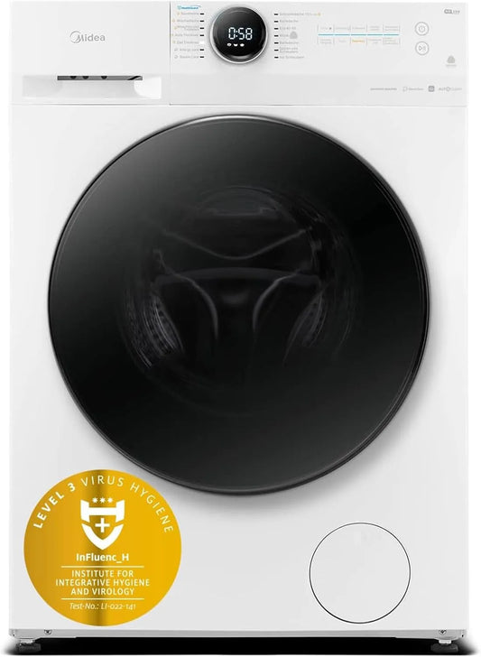 Midea Modell 8/6kg MF200D86WB-14EAS, 48 cm tief, 60 Min. Waschen und Trocknen, Waschtrokner, Inverter Mortor, Steam Care, Turbo Wash, APP-Steuerung