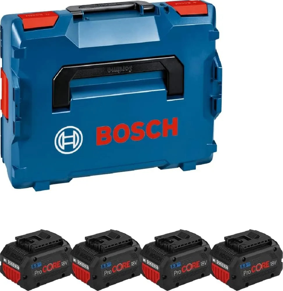 Bosch, Professional 18V System Akku ProCORE Set: 4x GBA 18V 5.5Ah, in L-BOXX, inklusive. Einlage für Starter-Sets