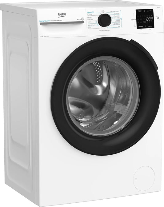 Beko Waschmaschine BM3WFU3741X 1400, Gewicht 7 kg, freistehende, Waschvollautomat, EnergySpin, Schleuderwahl U, min, Dampffunktion, Weiß