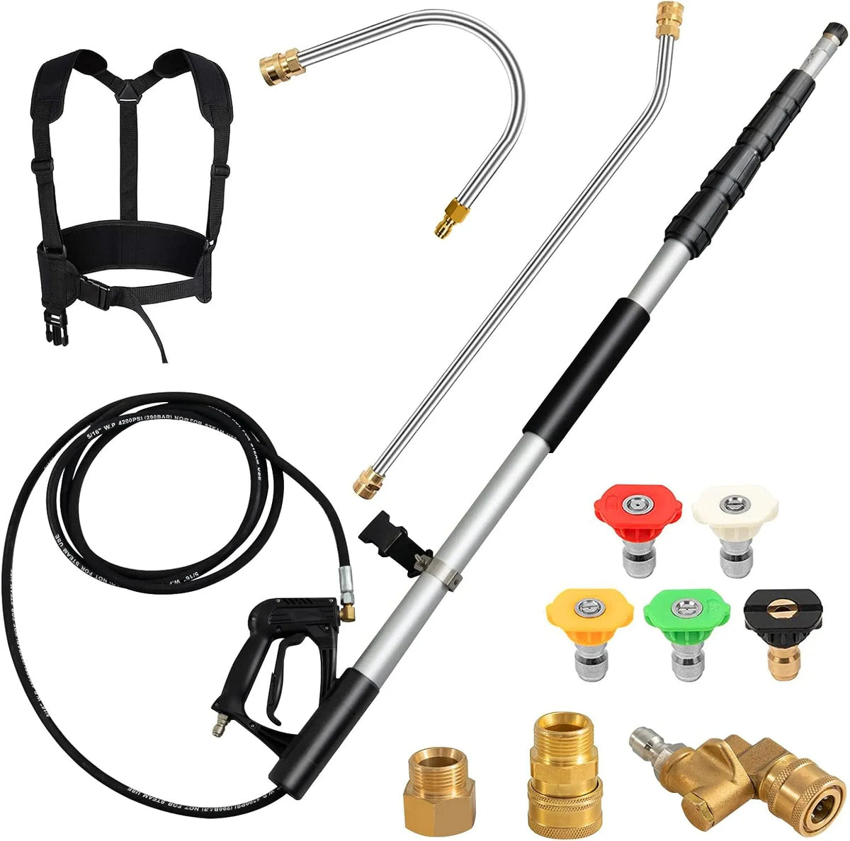 Costway Hochdruckreiniger, Teleskopstab für 550 cm, Verlängerungsstab Set mit 5 Sprühdüsen & 2 Adaptern & Kupplung & Stützgurt, Wände, Untersichten
