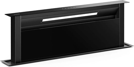 Klarstein Dunstabzugshaube, Velaire 90cm, 906 m³/h Luftstrom, Abzugshaube 90cm, Spülmaschinenfester Filter, A++ Downdraft, Touch-Bedienung, LED, Leise