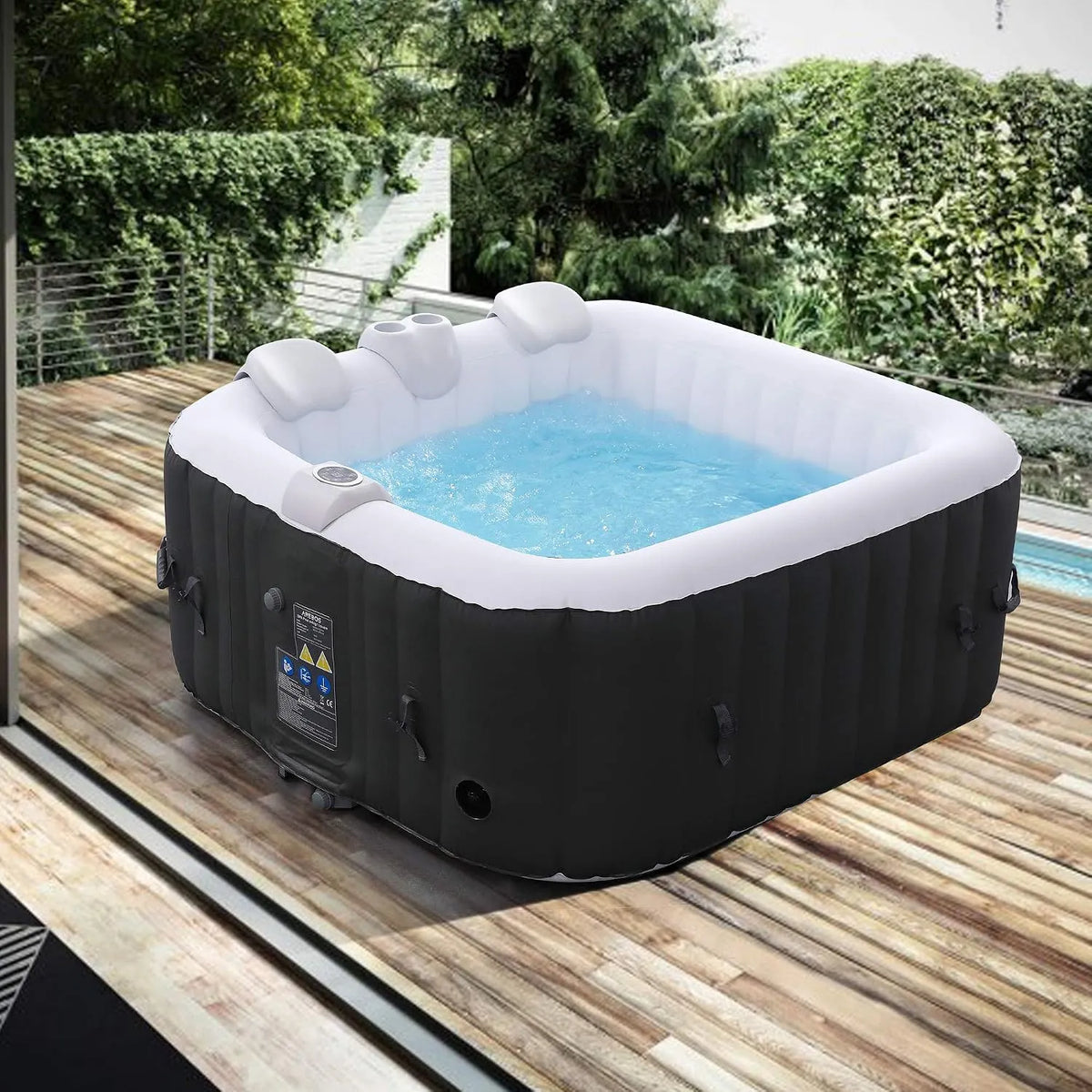 Whirlpool, 4 Personen, Maße 154x154cm, 100 Massagedüsen, Fassungsvermögen 600 Liter, Arebos Aufblasbarer Spa, für drinnen und draußen