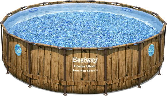 Bestway Pool, Power Steel Swim Vista Series Ersatz Frame Ø 488 x 122 cm, Holz-Optik, Pinie, rund