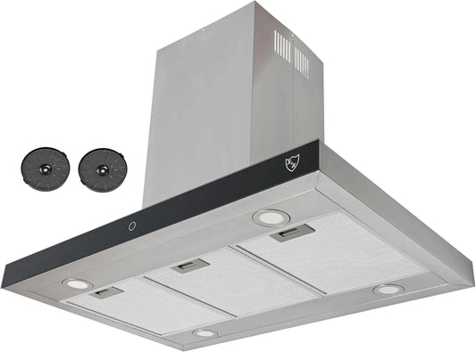 Dunstabzugshaube ISA-90-600 K&H, Cooker Hood 9 Leistungsstufen, Energieklasse A+, Abzugshaube Metall Fettfilter, m³/h, 90cm Inselhaube, 600 m