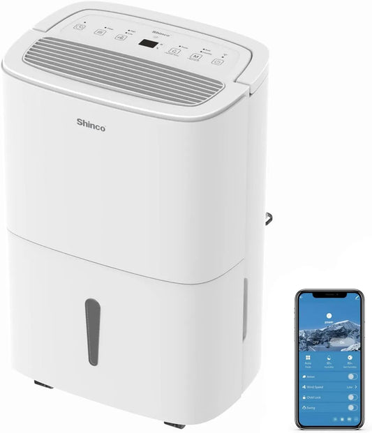 Luftentfeuchter 165m³/55m, SHINCO 50L Wifi elektrisch mit APP&Pump,165m³, 55m², Entfeuchter mit 7L Wassertank, Wäschetrocknerfunktion, Timer