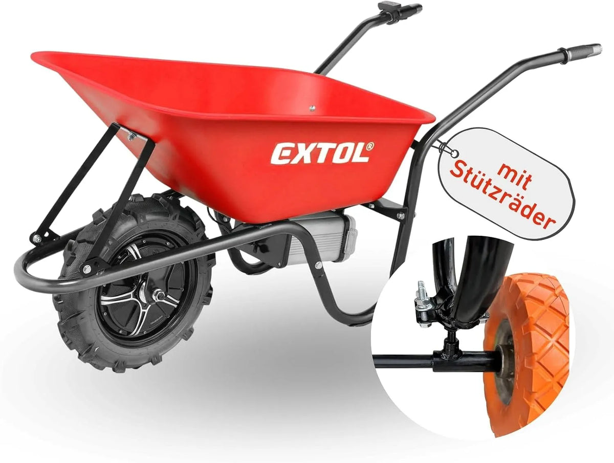 Elektrische Schubkarre, akkubetrieben & Zusatzrädern I 500 W I 80 L Mulde & 150 kg Traglast I, mit 6000mAh, leistungsfähige