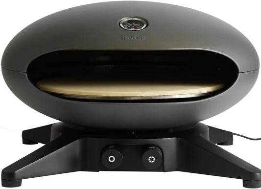 Spin Morsø Forno, Outdoor Ofen für Pizza aus Aluminium, Anthrazit, Maße 57 x 53 x 35 cm, Pizzaofen Gas mit rotierendem Pizzastein, im cleanen Design