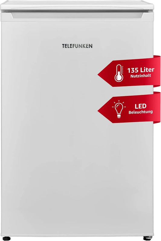 Telefunken Kühlschrank C-135-100-W, in freistehender Ausführung, Fassungsvermögen 135 Liter Nutzinhalt, ohne Gefrierfach, LED-Beleuchtung, weiß