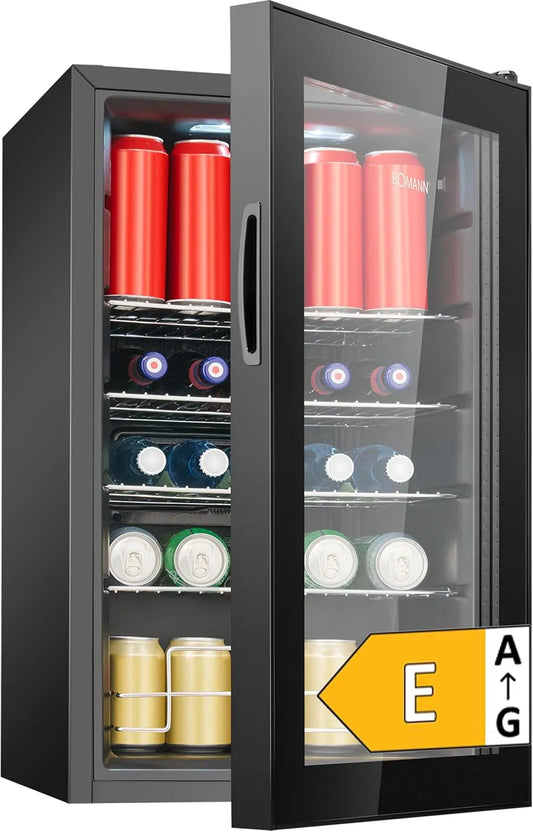 Bomann Kühlschrank KSG 7515, Flaschenkühlschrank 63 L, Fassungsvermögen 0,33 l, Breite 74 cm, Platz für bis zu 89 Dosen, 4 Ablagen, mit Glastür, leise